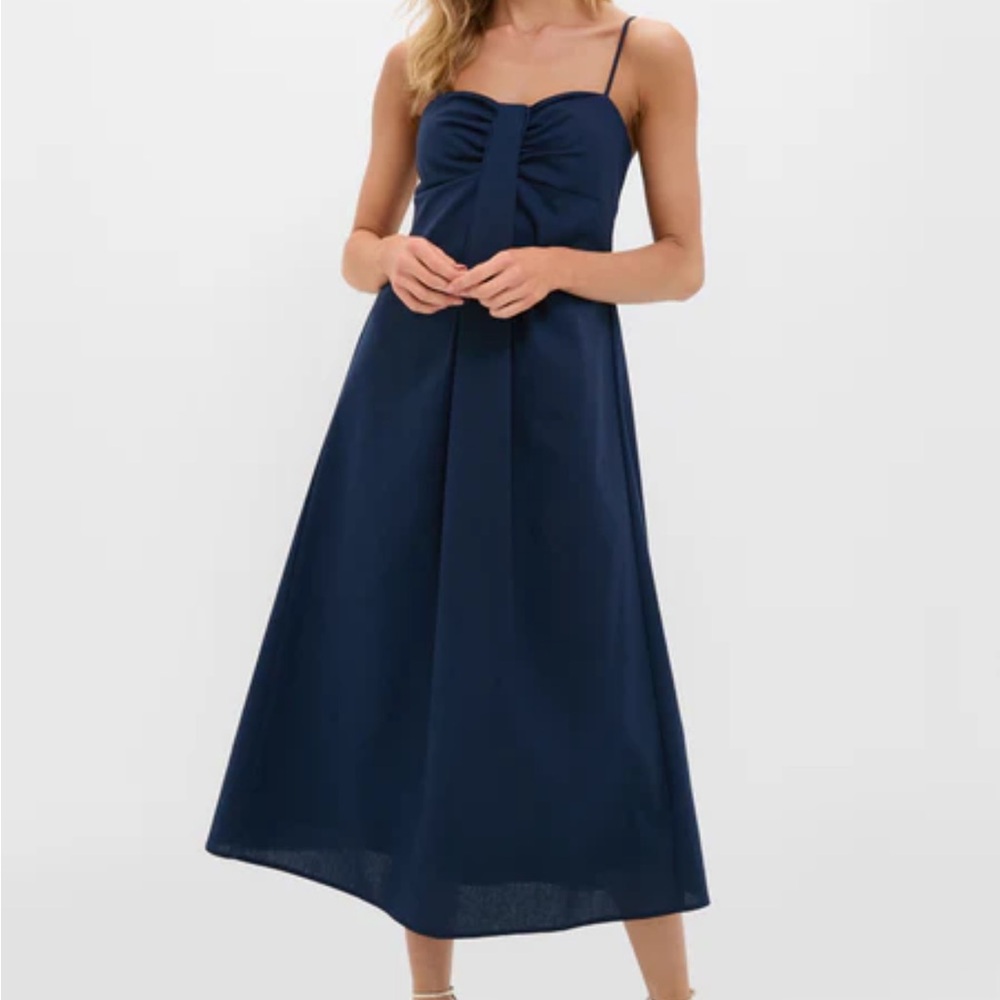 Navy Linen Front Pleated Zoe Dress